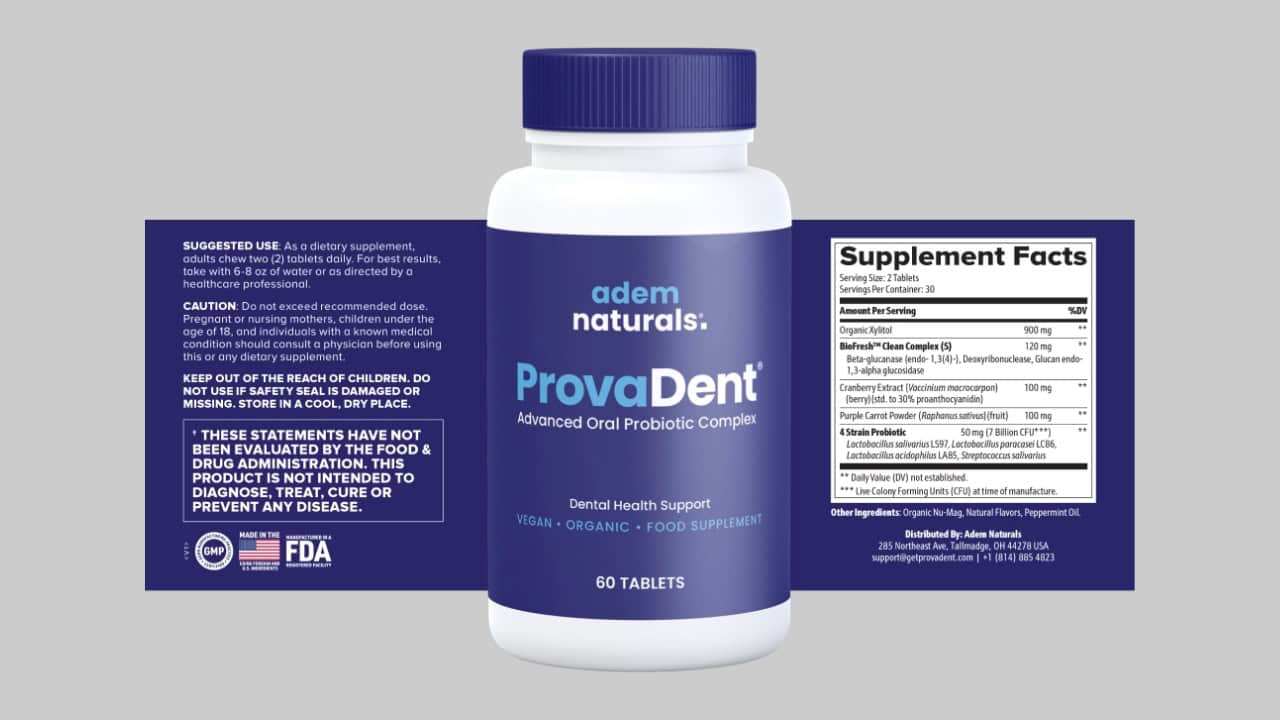 Provadent ingredients chart showing probiotics and natural extracts